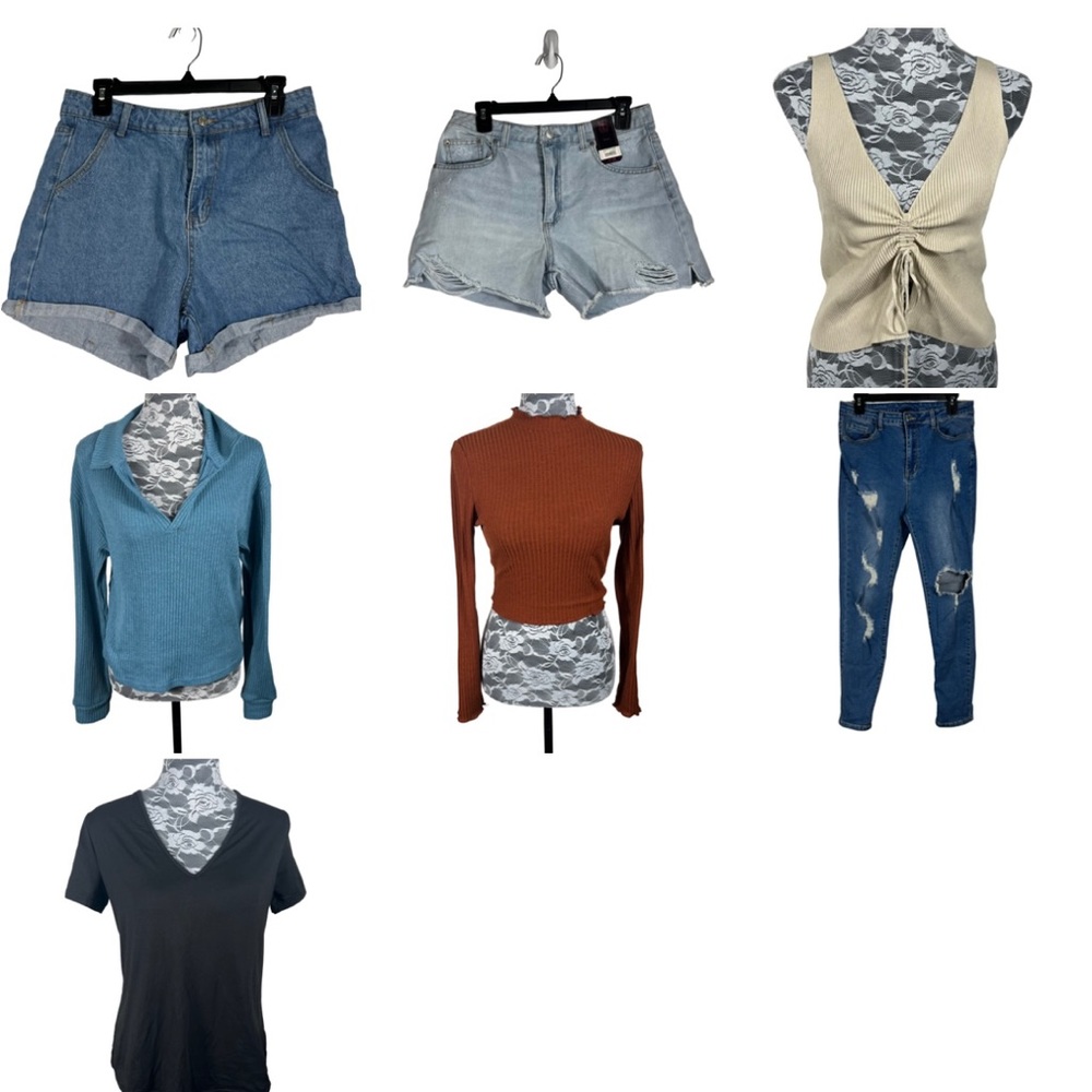 Shein,NoBo Bundle! Bundle of 7 Pc 3 Tops, 1 pair of jeans, 2 Shorts. Size XL, L